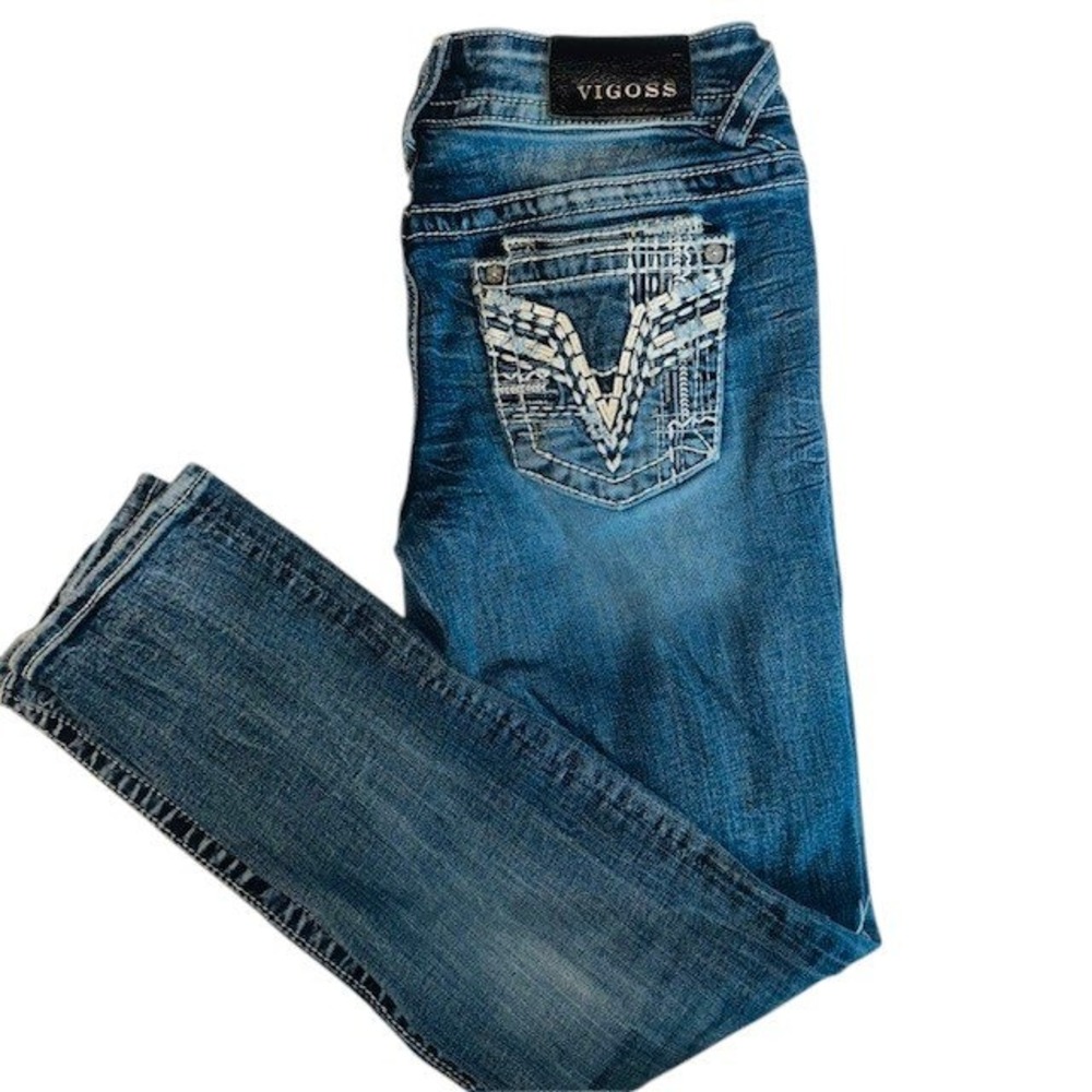 Women's Vigoss Ripped Distressed Skinny Jeans Dk Wash Denim‎ Embellished Pockets
